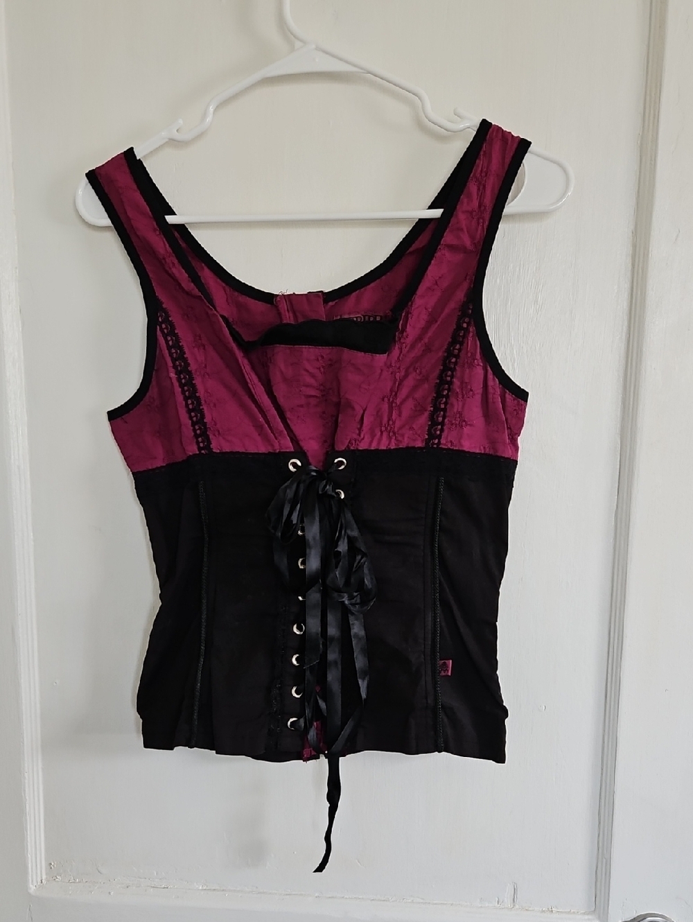 Two-Tone Lace-Up Corset Top in Magenta and Black